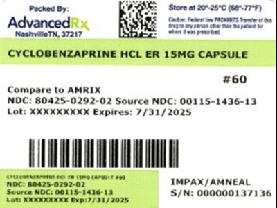 Label 2 (Cyclobenzaprine HCl Er 15mg 80425 0292 02)
